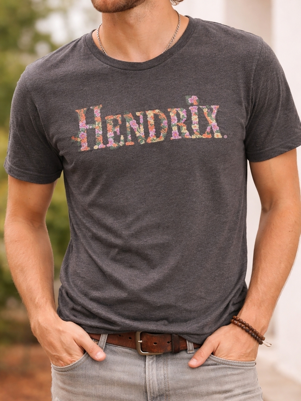 Jimi Hendrix Gray Floral Graphic T Shirt S Boho Rock Band Tee Embroidery 60's Mu